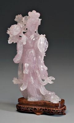 Chinese carved rose quartz figure, elegantly