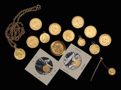 Fifteen gold coins six U S two 92d23
