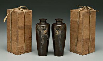 Pair Japanese inlaid bronze vases  93139