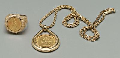 Two pieces U S gold coin jewelry  9314a