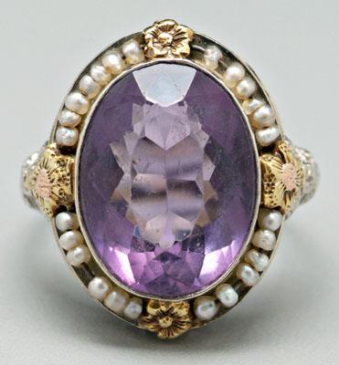Vintage amethyst and pearl ring  9315c