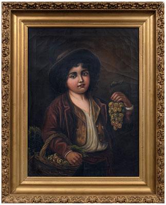 Genre scene boy with grapes signed 93191