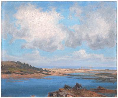 American School painting, coastal scene,