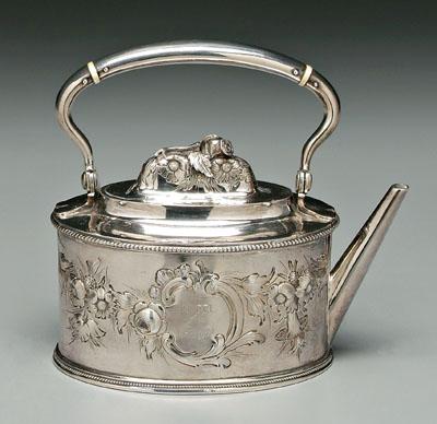 Tiffany coin silver teapot, oval with