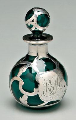 Sterling overlay green glass perfume,