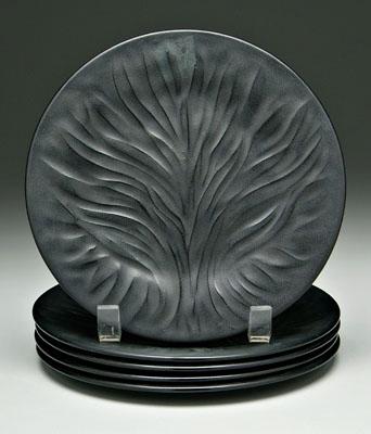 Five Lalique plates: black amethyst