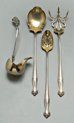 Four silver serving pieces: three