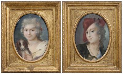 Pair 18th century pastel portraits: