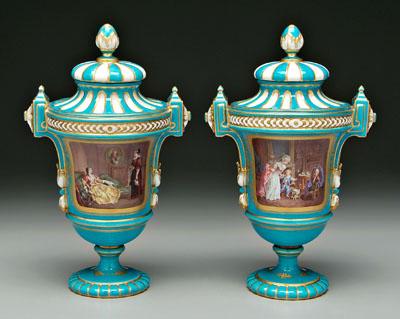 Pair S egrave vres urns cartouches 93291