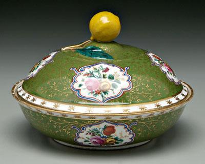 Porcelain covered bowl, hand painted