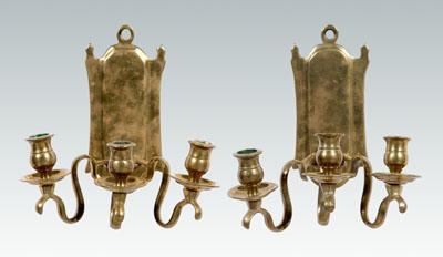 Pair brass sconces: each with three