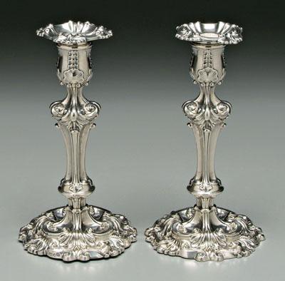 Pair English silver candlesticks: