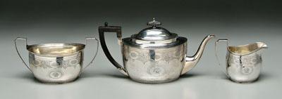 English silver tea service: oval