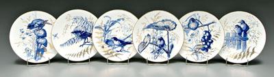 Six French bird plates blue transfer 9332b