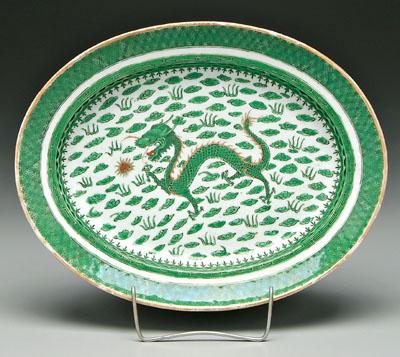 Chinese export green dragon platter  9333b