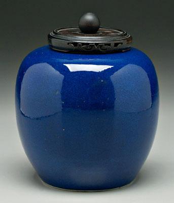 Chinese powder blue jar, even deep