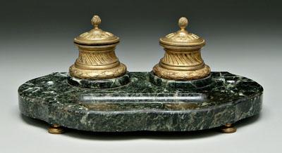 Bronze and marble desk set: two