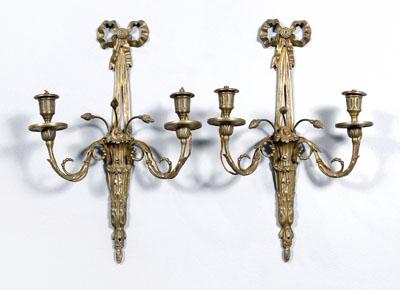 Pair Louis XVI style brass sconces: