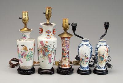Five Chinese porcelain vases, all