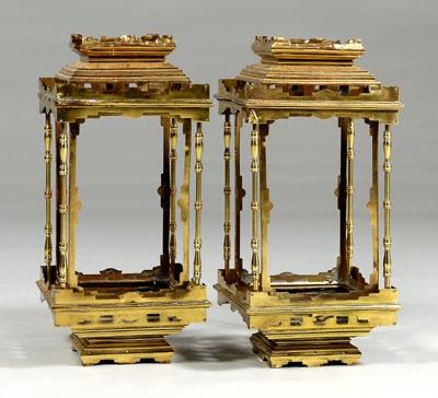 Pair Mandarin style brass lanterns: