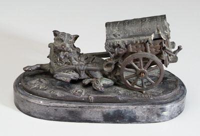 Bronze desk stand, dog with wagon