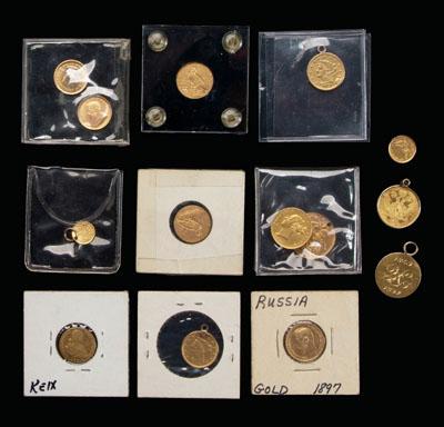 14 assorted gold coins, seven U.S.: