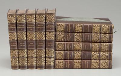 Set of ten leather-bound books: