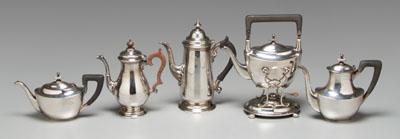Five pieces silver: sterling hot water