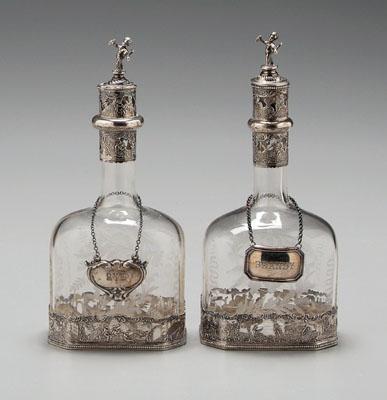 Pair German silver glass decanters  93037