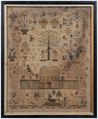 19th century Adam and Eve sampler, Adam