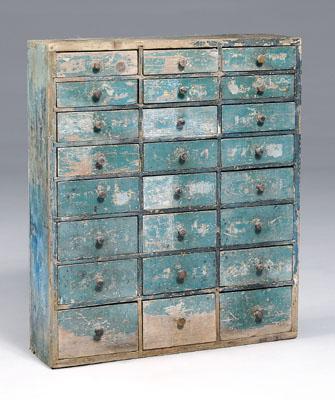 Blue painted 24-drawer apothecary,