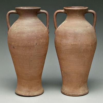 Pair stoneware two handled urns  930e3