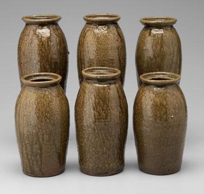 Six alkaline glaze canning jars: