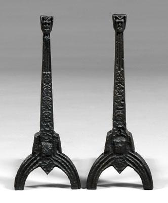 Pair Gothic style cast iron andirons  935e1