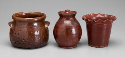 Three pieces brown-glazed earthenware: