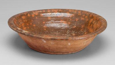 Large redware bowl, tapered body with