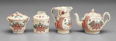 Leedsware tea set, creamware decorated