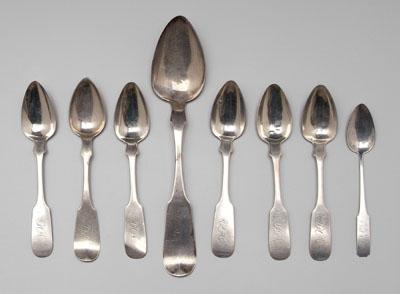 Eight Southern coin silver spoons: