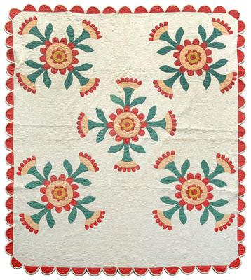 Floral appliqu&eacute; quilt, cock&#39;s