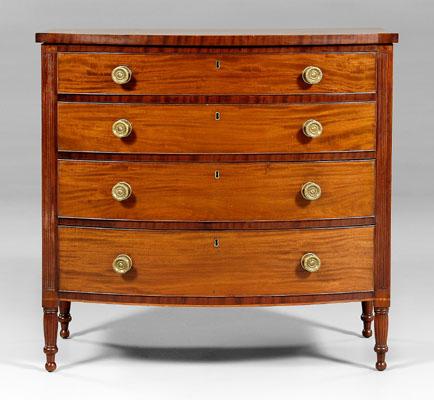 American Sheraton bow-front chest,