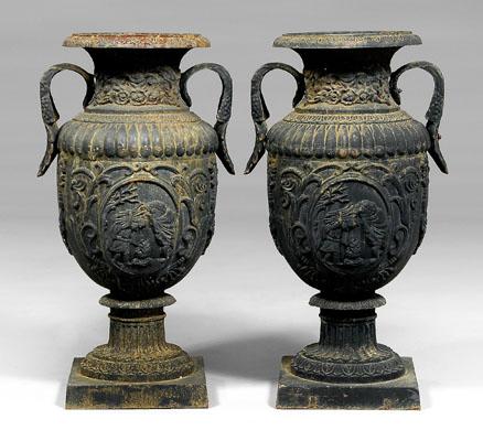 Pair large cast iron garden urns  9368b