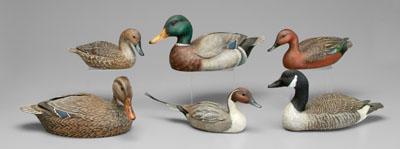 Six finely carved decoys, J. Crum,
