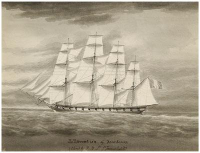 Nicholas Pocock watercolor ship 936ce