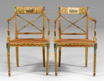 Fine pair Sheraton armchairs: beech