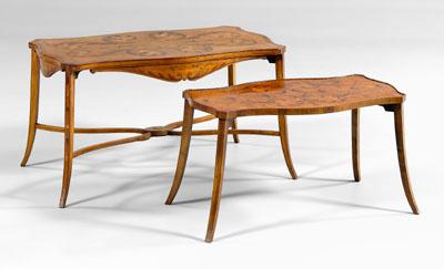 Two marquetry inlaid satinwood tables: