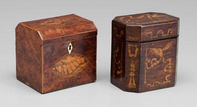 Two inlaid tea boxes one burlwood 9370a