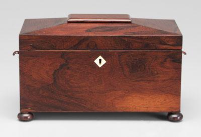 Rosewood tea box, sarcophagus form,