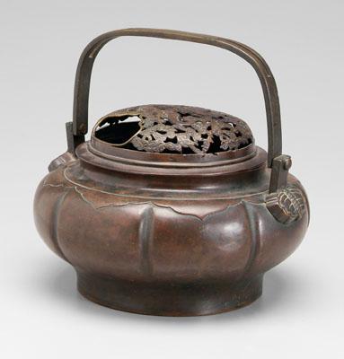 Japanese bronze censer, melon form,