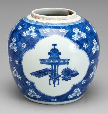 Chinese blue and white jar, three