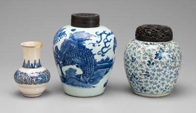 Three Chinese jars, vase: jar,